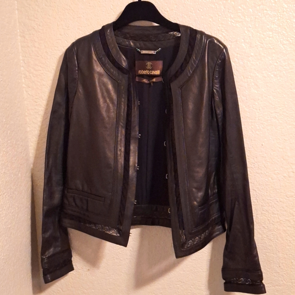 Roberto Cavalli leather jacket with lace